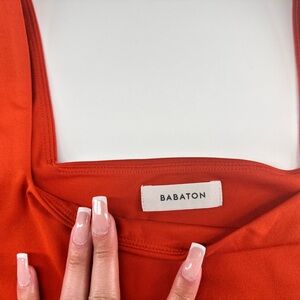 Aritzia Square-Neck Short Sleeve Crop Top in Bright Orange-Red